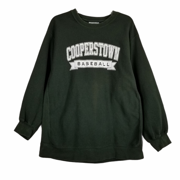 Cooperstown Baseball Crew Neck Sweatshirt Green Cross Weave XL Graphic Heavy - Picture 1 of 12